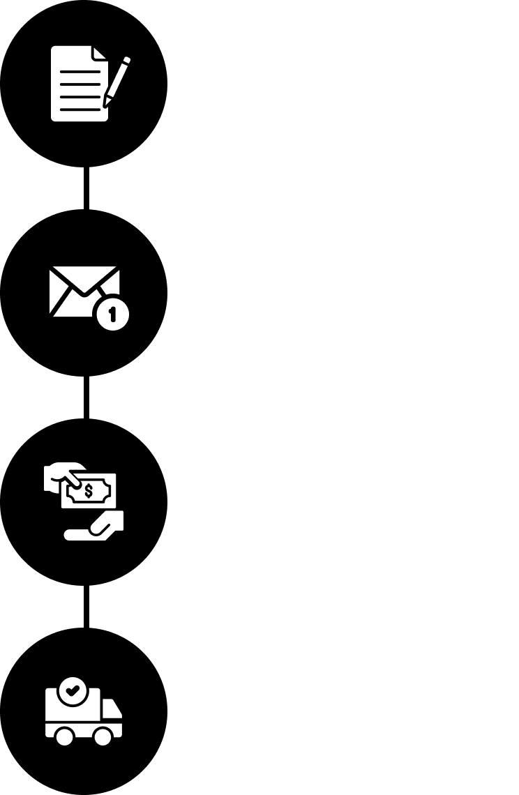 01.Application for the lottery 02.Notification of winners 03.Payment 04.Prize delivery